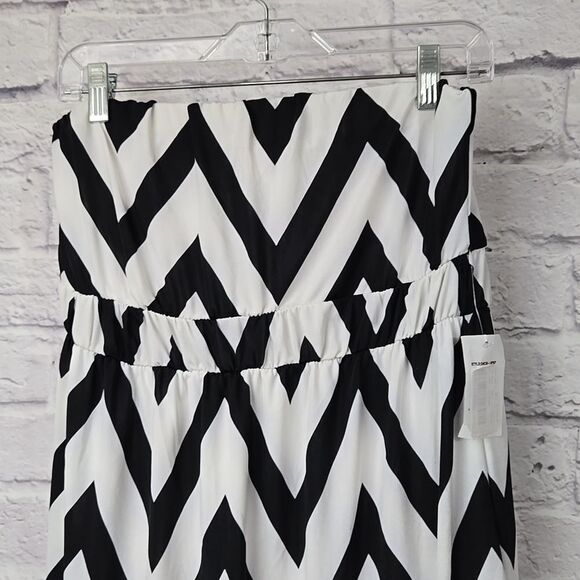 Moa Moa NWT Black White Chevron Strapless High Low Dress Party Semi-Formal Women - Picture 2 of 8